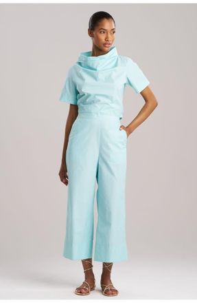 Natori Techno Poplin Cropped Pants With Embroidery in Light Blue at Nordstrom, Size X-Small
