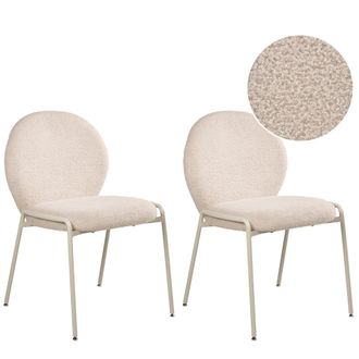 Beliani Conjunto De 2 Sillas De Comedor Tapizadas De Boucl&eacute; Base De Patas De Hierro Beige Claro Ellie