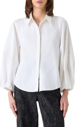 Akris Washed Cotton Stretch Sateen Button-Up Shirt in Cream at Nordstrom, Size 12