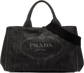 Prada Pre-owned Tote Bags, female, Gray, Size: ONE SIZE Pre-owned Denim Satchel
