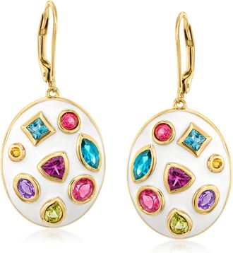 Ross-Simons Multi-Gemstone Drop Earrings With White Enamel in 18kt Gold Over Sterling