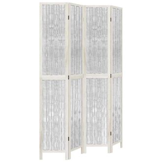 Berkfield Home Room Divider 4 Panels White Solid Wood Paulownia