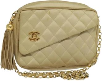 Chanel Pre-owned Satin chanel-bags - Dames - Vintage Schoudertas - Beige - ONE Size - Satijn - Vintage