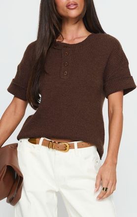 Princess Polly Brandii Short Sleeve Henley Sweater in Chocolate at Nordstrom, Size X-Small