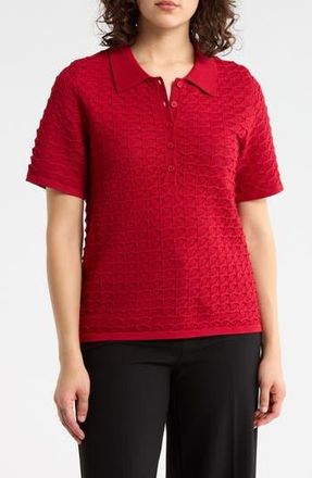 Adrianna Papell Pointelle Short Sleeve Sweater in Red at Nordstrom Rack, Size X-Large