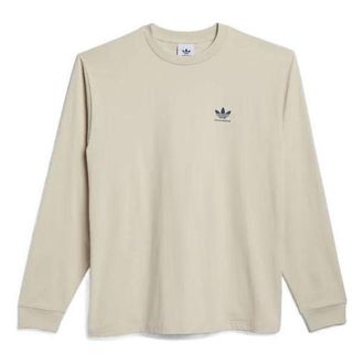 adidas Solid Color Logo Round Neck Long Sleeves Beige T-Shirt GL9985