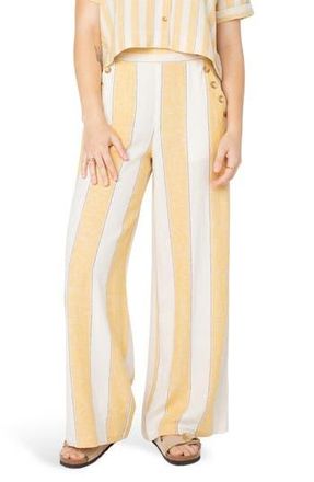 Roxy Adrian Stripe Wide Leg Linen Blend Pants in Amber Gold Jungle Stripe at Nordstrom Rack, Size 25