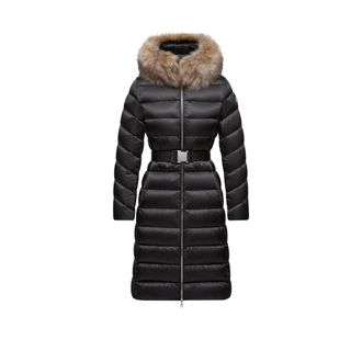 Moncler Leersie Hooded Shearling-trimmed Long Down Jacket Black Size 00