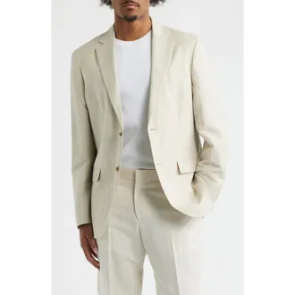 Open Edit Slim Fit Solid Linen Blend Sport Coat in Beige Birch at Nordstrom, Size 36