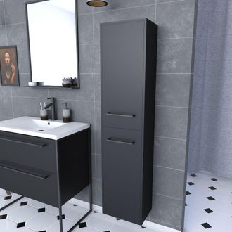 Aurlane Aurlane - Columna De Ba&ntilde;o Negra 30x35x150 Cm Con 2 Puertas Y Tiradores Negro Mate