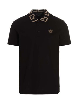 Versace Black Cotton Polo Mens Shirt
