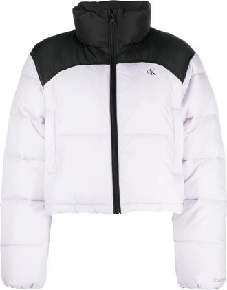 Calvin Klein Jeans Paarse Cropped Puffer Jas - Dames - Winterjassen - Wit - L - Polyester - Jassen
