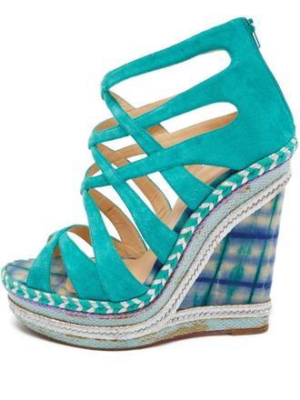 Christian Louboutin 150mm strappy wedge sandals - women - Leather/Suede/Fabric/Leather - 39 - Green