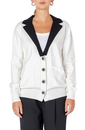 endless rose Jewel Button Blazer Cardigan in Ivory/black at Nordstrom, Size X-Small