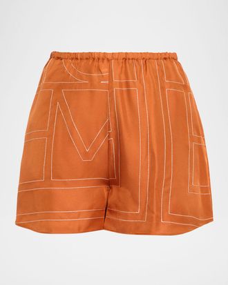 Toteme Monogram Embroidered Silk Pajama Shorts