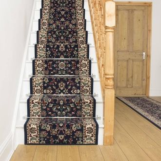 Runrug Stair Runner Carpet for Staircases - Soft & Comfy, 9mm - Traditional in Blue | Size: 60 cm x 690 cm