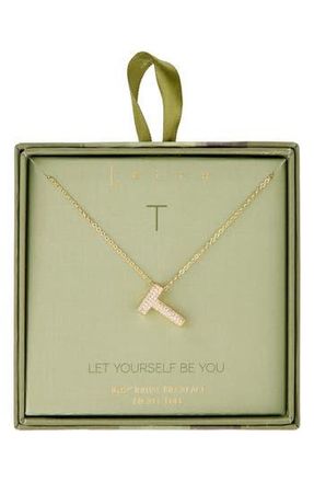 Leith Pav&eacute; Cubic Zirconia Initial Pendant Necklace in T- Clear- Gold at Nordstrom Rack