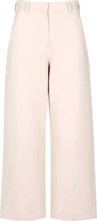 Max Mara Cr&egrave;me Katoen Hoge Taille Palazzo Broek - Dames - Wijde Broeken - Beige - M - Katoen - Broeken