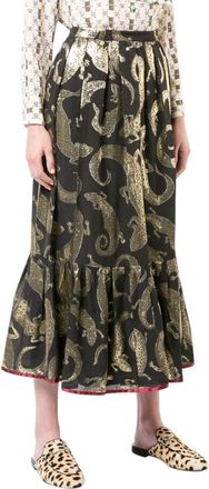 Gucci Black & Gold Lizard Jacquard Midi Skirt