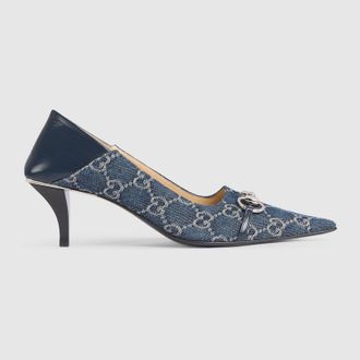 Gucci Womens Vittoria Pump, Blue, Fabric