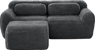 STILVORA Sof&aacute; Modular 2 Plazas En Tela Aterciopelada Con Taburete, Base Antideslizante, Sin Montaje, Asiento Amplio, Gris
