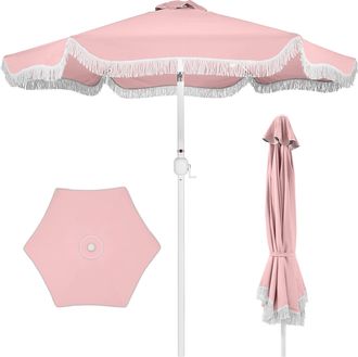 Best Choice Products 7.5ft Fringe Market Umbrella - Boho Patio Sunshade w/ Tilt, UPF50+