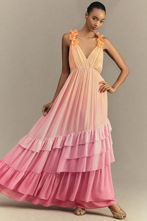 BHLDN Alivia V-Neck Ruffle Ombre Maxi Dress