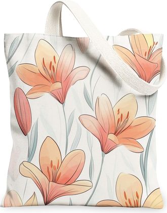 Generic Spring Luxury Lilies Canvas Tote Bag for Shopping 13x15, Cute Floral Wildflower Reusable Grocery Print Bag for Women, Flower Simple Beach Aesthetic Pa