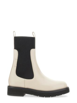 Ferragamo White Color Block Round Toe Boot