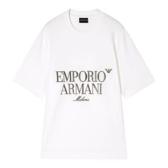 Emporio Armani T-Shirts, male, White, Size: XS Logo-Embroidered T-Shirt