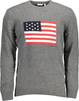 U.S.Polo Association Mens Flag Sweater Crew Neck Knit - Grey Nylon - Size X-Large