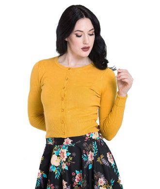 Hell Bunny Paloma 50s Style Cropped Rockabilly Cardigan - UK 10 (S) / Mustard