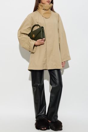 Bottega Veneta Short Coat With Leather Collar, Womens, Beige