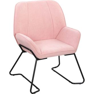 HOMCOM Homcom - Butaca De Sal&oacute;n Moderna Sill&oacute;n Lectura Con Asiento Ancho Y Acolchado Tapizado En Terciopelo Patas De Metal Rosa