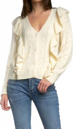 Elan Ruffle Sweater Cardigan In Natural