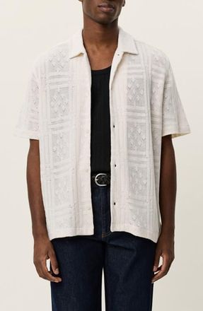 Les Deux Hector Cotton Blend Pointelle Short Sleeve Shirt in Eggnog White at Nordstrom, Size Medium