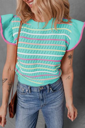 Azura Exchange Gestreepte Gebreide Korte Mouw Oogjes Trui