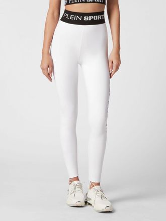 Plein Sport High-Waisted Skinny Leggings in Technical Fabric with Logo