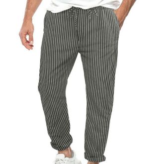 Generic Mens Chef Trousers Smart Casual Baggy Striped Printed Professional Work Pants with Elastic Waist Classic Fit Drawstring Chef Pants for Restaurant, Kit