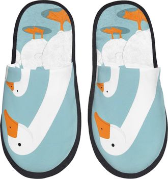 Generic Fuzzy Slippers Three White Geese Warm Hotel Slippers Furry Anti-Slide Slipper For Room Travel Guest Room L