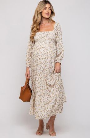 Pinkblush Floral Smocked Long Sleeve Maxi Dress in Cream at Nordstrom, Size Medium