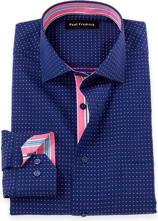 Paul Fredrick Slim Fit Non-iron Cotton Dot Dress Shirt With Contrast Trim