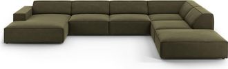 MICADONI Sofá esquinero panorámico derecho 7 plazas de terciopelo verde