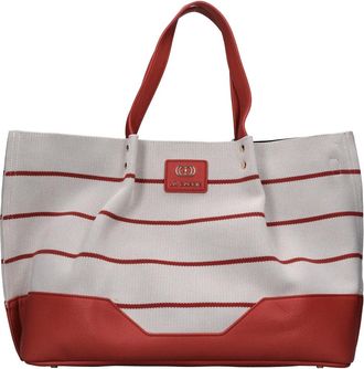 La Carrie Tas van gestreept stof en imitatieleer - Dames - Shoppers - Grijs - ONE Size - Leer - Tassen