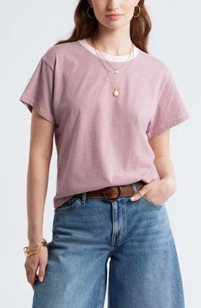 Treasure & Bond Favorite Cotton T-Shirt in Pink- Burg Micro Stripe at Nordstrom, Size Xx-Small