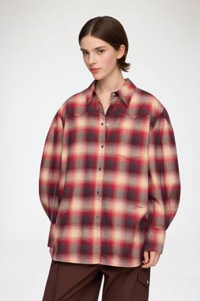 Ganni Pink Shirt in Red Check Flannel - Size 32 Cotton