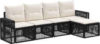 vidaXL Conjunto De Sof&aacute;s De Jard&iacute;n 5 Uds. Negro Y Blanco Crema Vidaxl