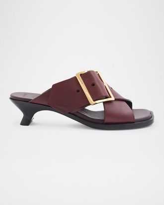 Loewe Petal Leather Buckle Slide Sandals