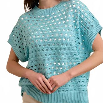 Bibi Open Knit Eyelet Top In Baby Blue