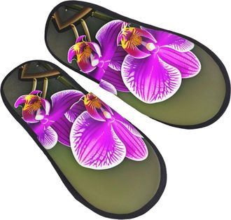 Generic Slippers Orchid Flower Printing Home Slippers Washable Flat Slipper For Bathroom Indoor Guest L